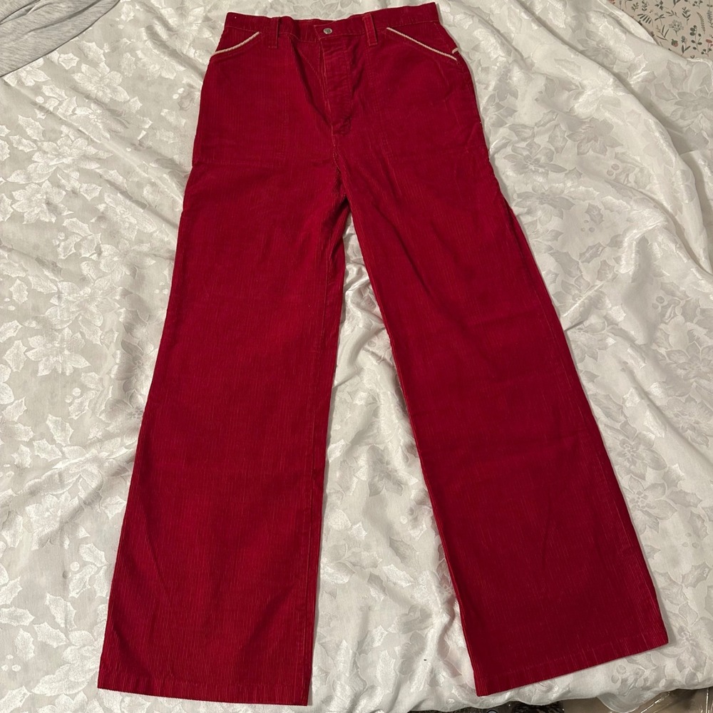 Vintage Turtle Bax Corduroy Pants Womens 30 Red Excellent Wide Leg Rope Trim
